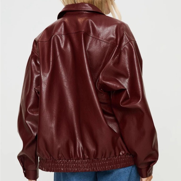 Princess Polly Faux Leather Jacket Burgundy - Picture 4 of 6